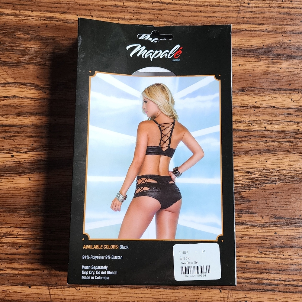New- Mapale Lingerie Leather Look Strappy Bra with Matching Brief - Picture 8 of 13